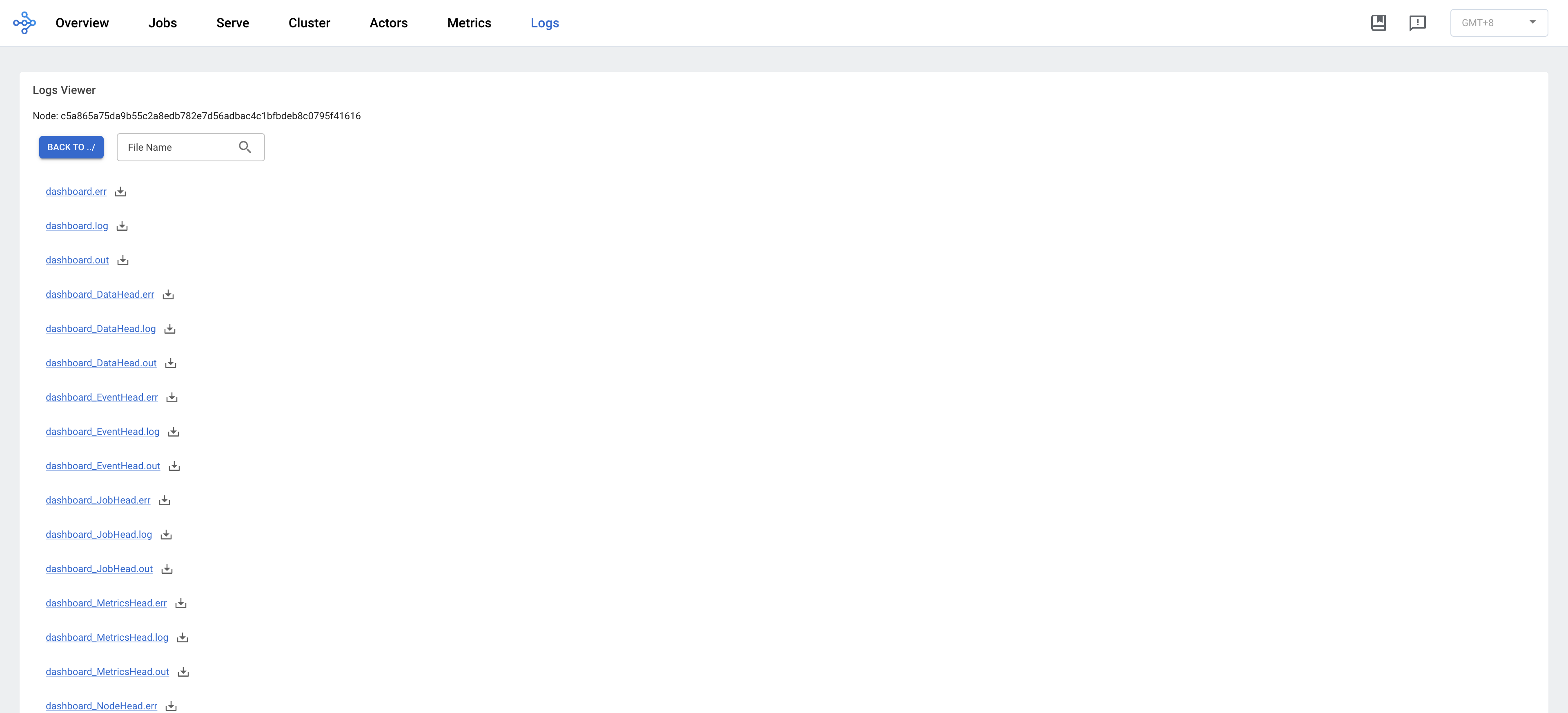 Ray Dashboard Logs Node View